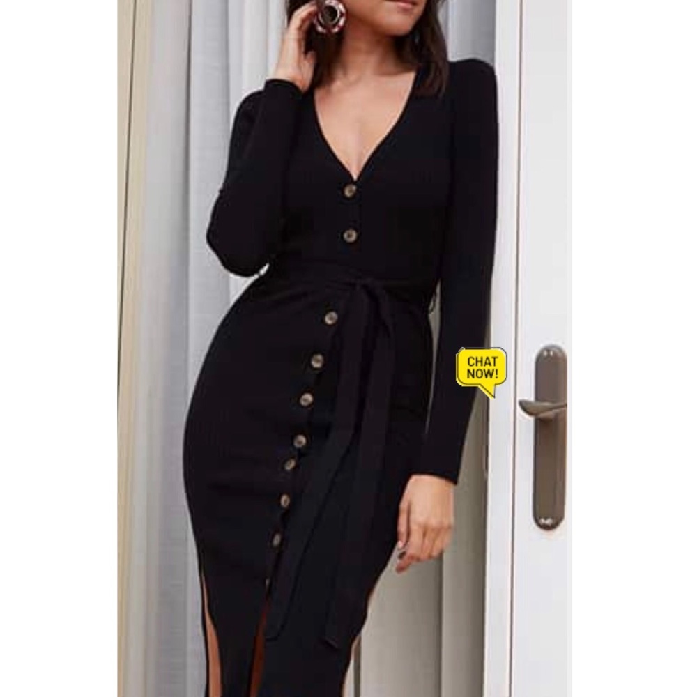 Ribbed Button-Down Sweater Dress